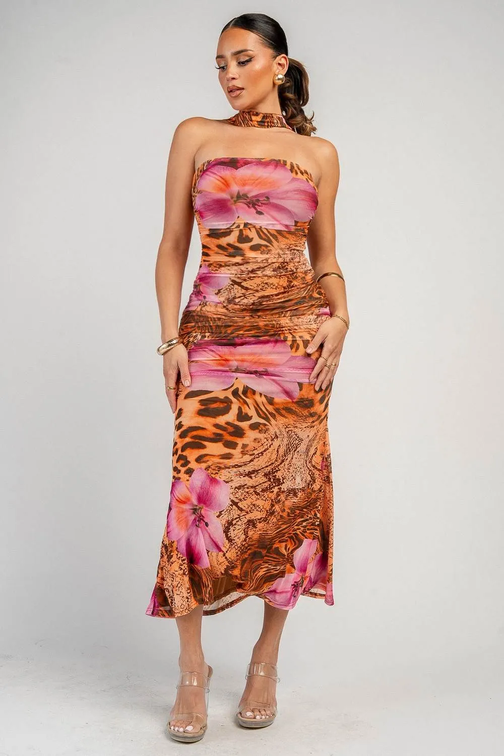 PD79587N / PRINT RUCHED MIDI DRESS sold by privy product image thumbnail 4