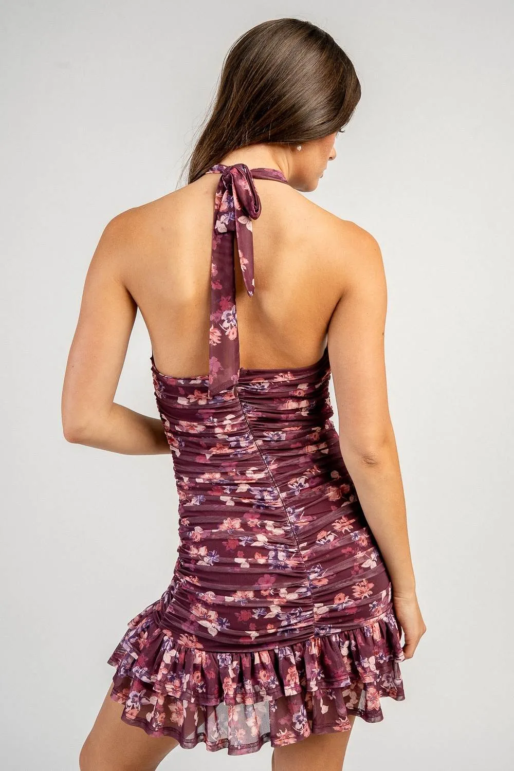 BD13467B / RUCHED MESH HALTER MINI DRESS sold by privy product image thumbnail 3