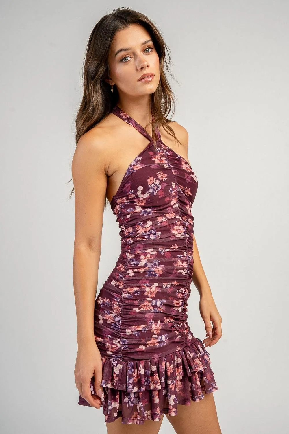 BD13467B / RUCHED MESH HALTER MINI DRESS sold by privy product image thumbnail 2