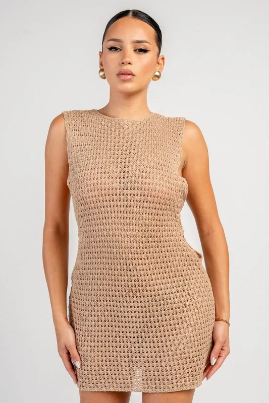 PD79965C / CROCHET MESH MINI DRESS made by privy