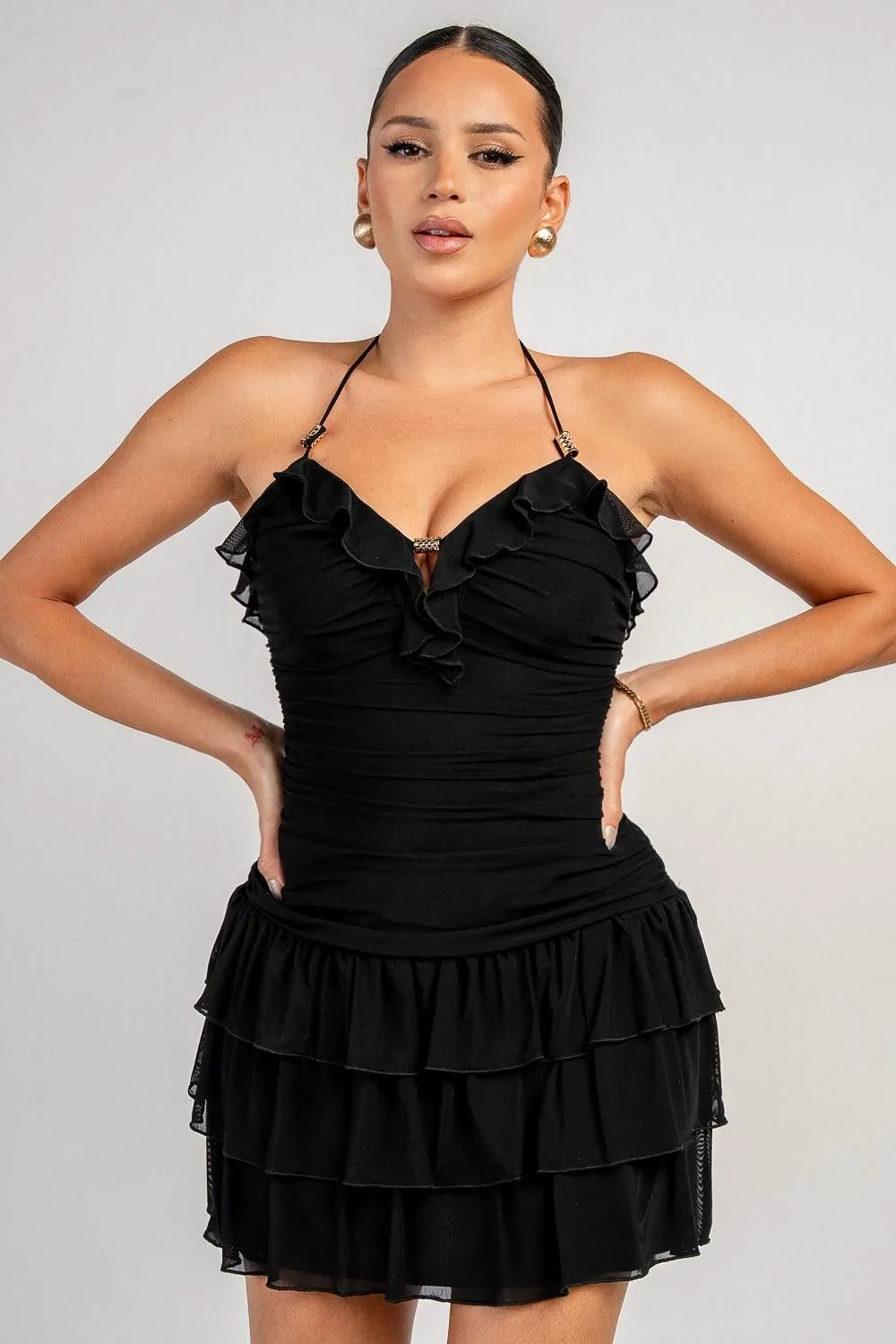 YD30510K / MESH WITH METAL TRIM MINI DRESS sold by privy product image thumbnail 4