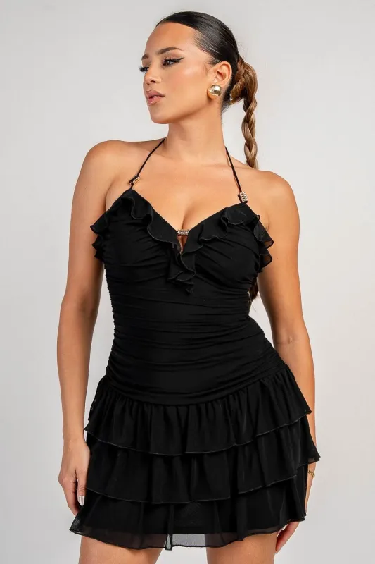 YD30510K / MESH WITH METAL TRIM MINI DRESS made by privy