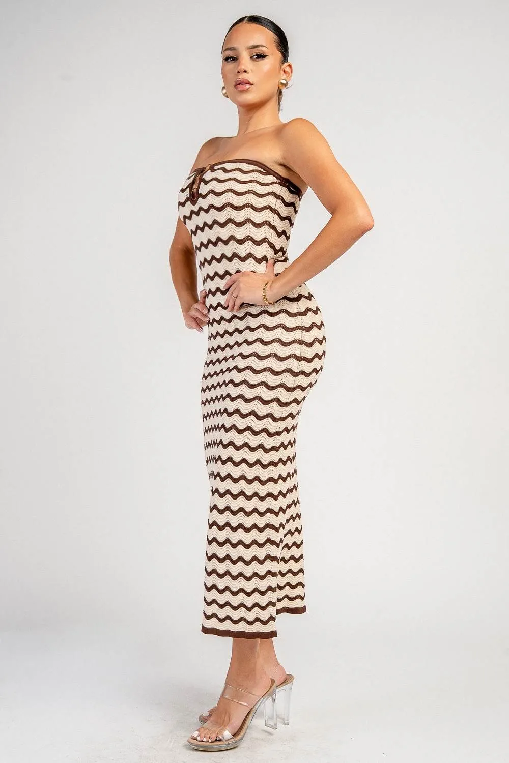 YD30483N / SWEATER KNIT WITH METAL RING TRIM MIDI DRESS sold by privy product image thumbnail 2