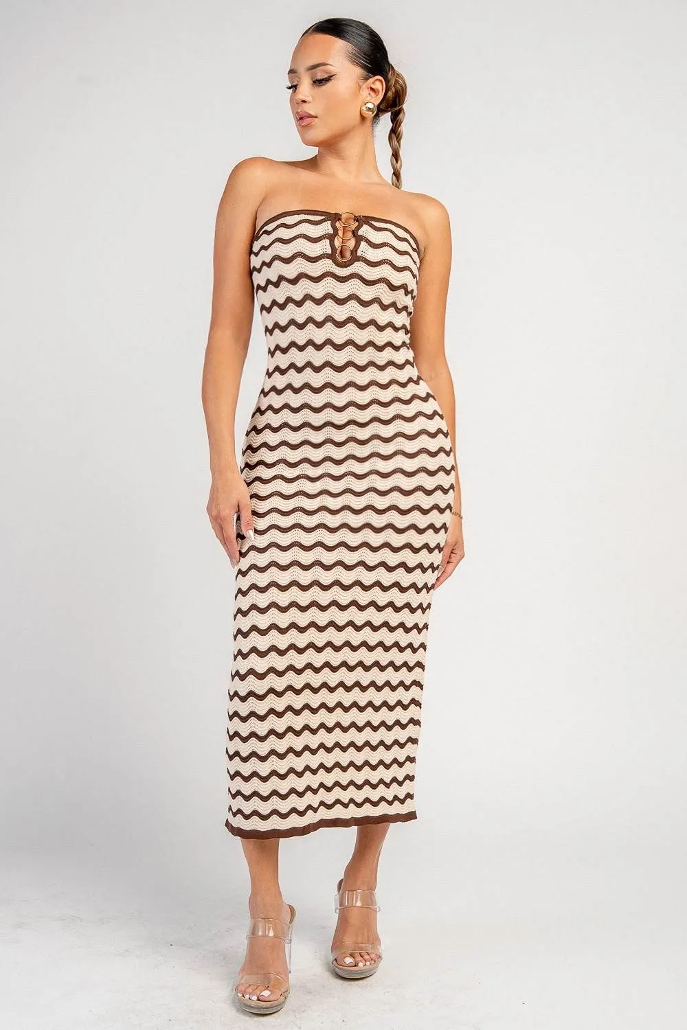 YD30483N / SWEATER KNIT WITH METAL RING TRIM MIDI DRESS sold by privy product image thumbnail 4