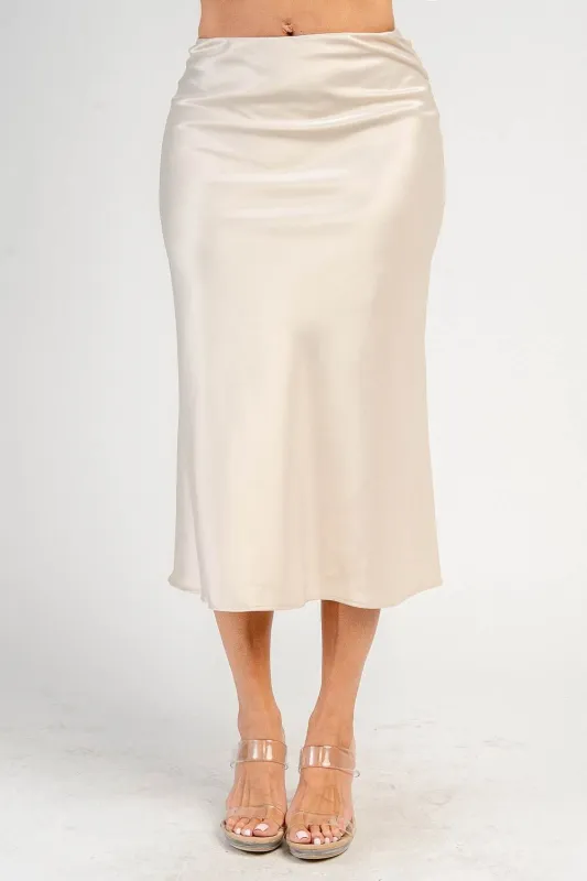 PB32099D / SATIN FLARE MIDI SKIRT made by privy