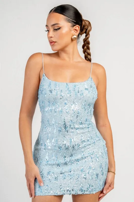 YD30477K / CLEAR SEQUIN MINI DRESS made by privy
