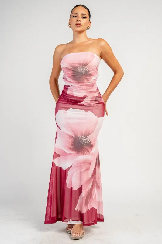PD79896E / FLORAL PRINTED MAXI DRESS WITH LACE-UP BACK made by privy