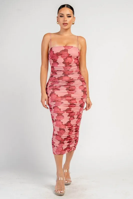 PD79994BAK / MESH PRINT MIDI DRESS made by privy