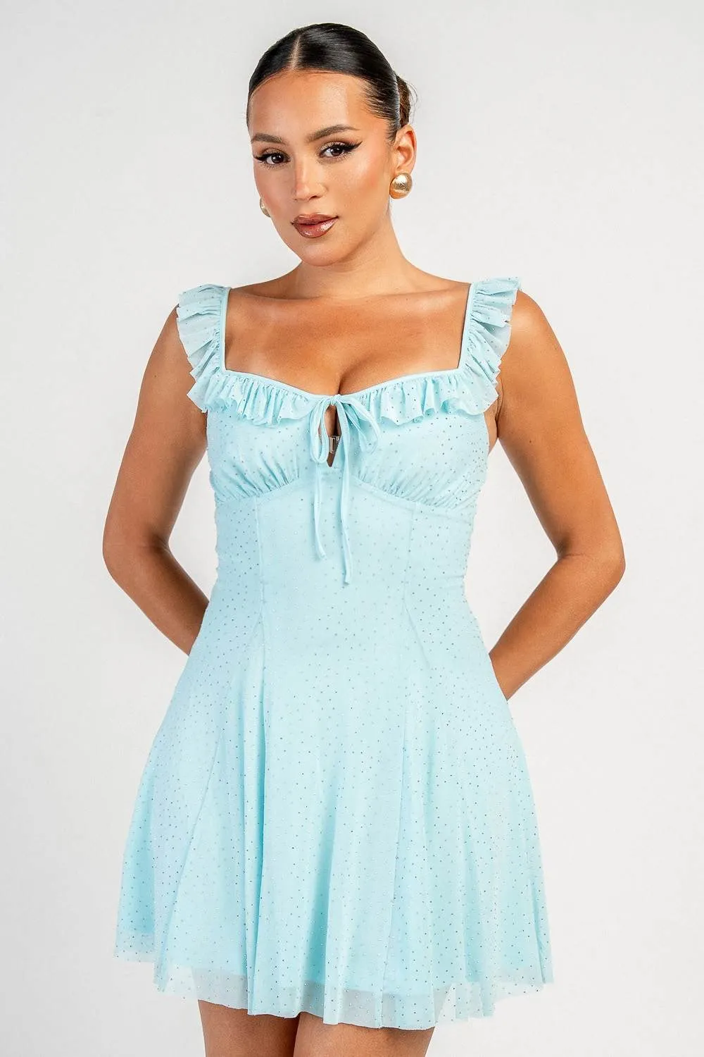 YD30548K / RHINESTONE MESH WITH RUFFLE MINI DRESS sold by privy product image thumbnail 4