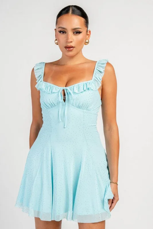 YD30548K / RHINESTONE MESH WITH RUFFLE MINI DRESS made by privy