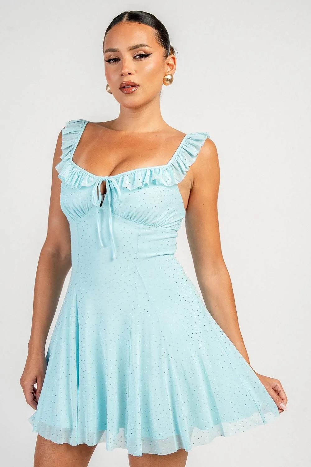 YD30548K / RHINESTONE MESH WITH RUFFLE MINI DRESS sold by privy product image thumbnail 2