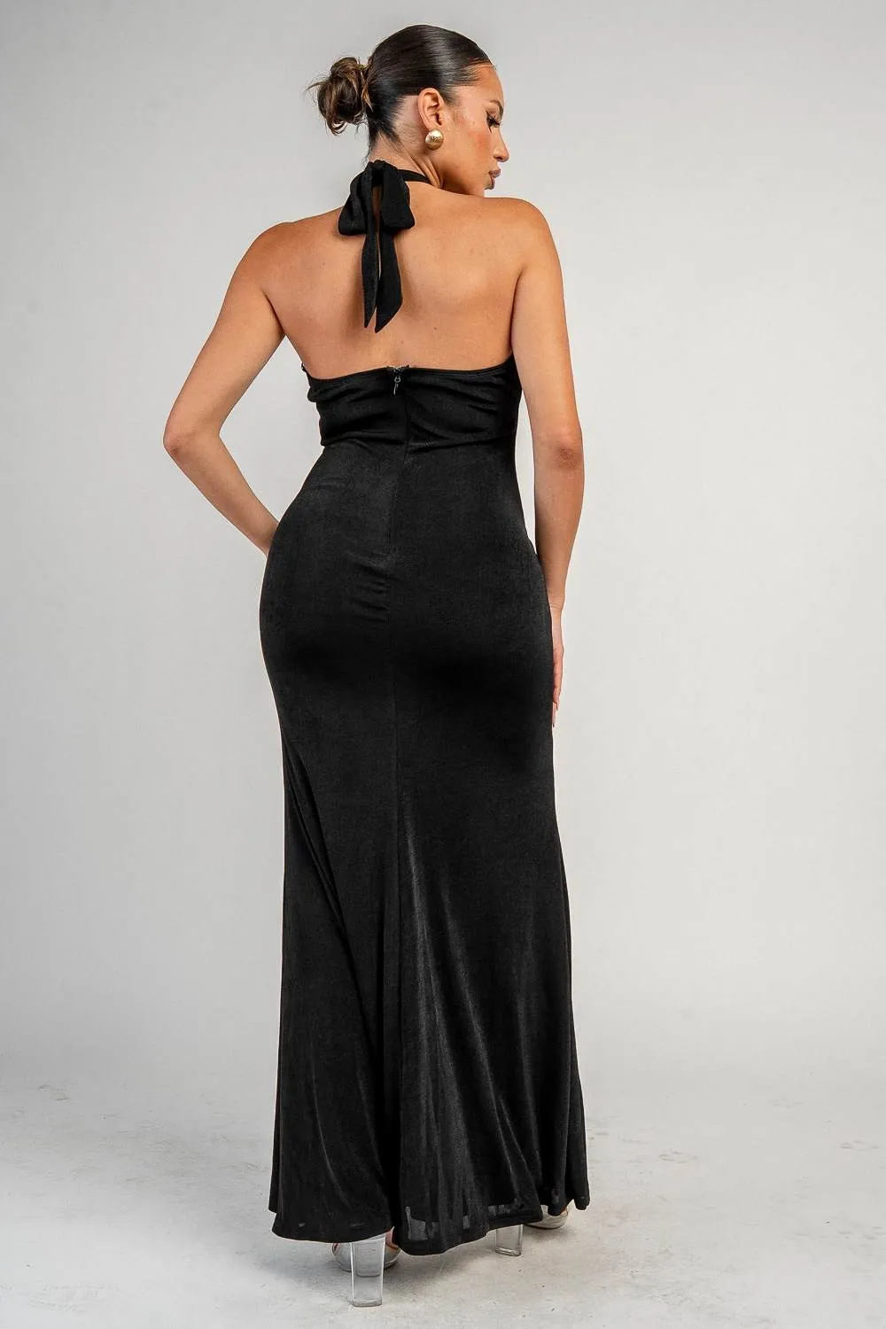 YD30344N / SLINKY KNIT WITH TRIM COWL NECK MAXI DRESS sold by privy product image thumbnail 3
