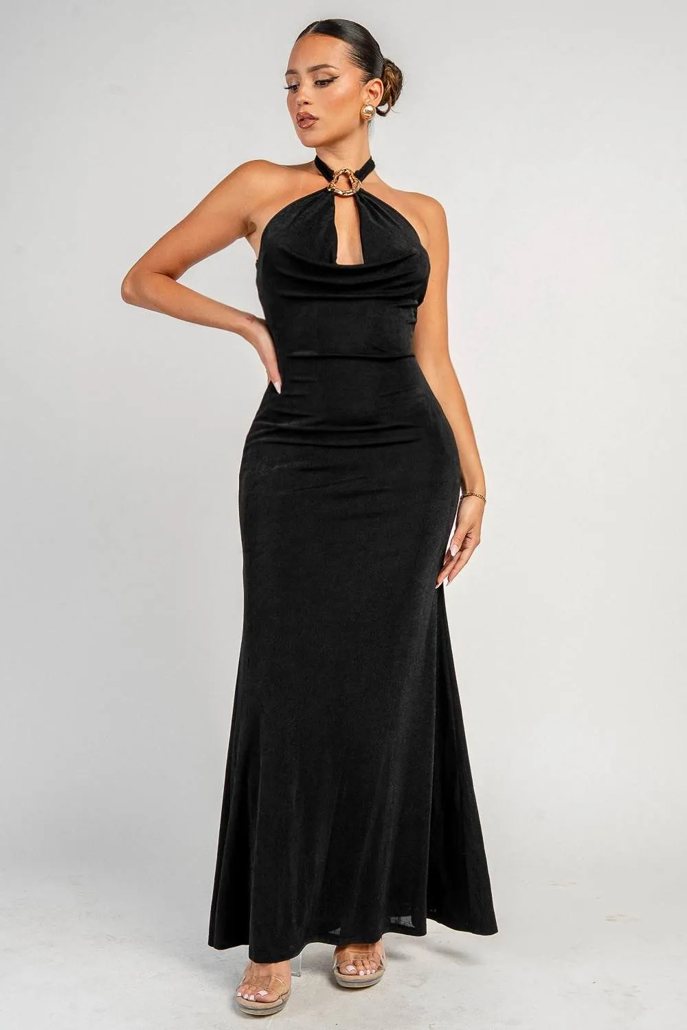 YD30344N / SLINKY KNIT WITH TRIM COWL NECK MAXI DRESS sold by privy product image thumbnail 4