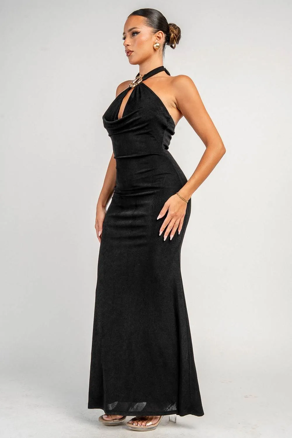 YD30344N / SLINKY KNIT WITH TRIM COWL NECK MAXI DRESS sold by privy product image thumbnail 2
