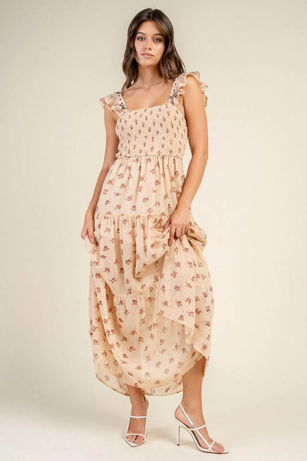 CD31097S / SMOCKED BODICE MAXI TIERED DRESS sold by privy product image thumbnail 4