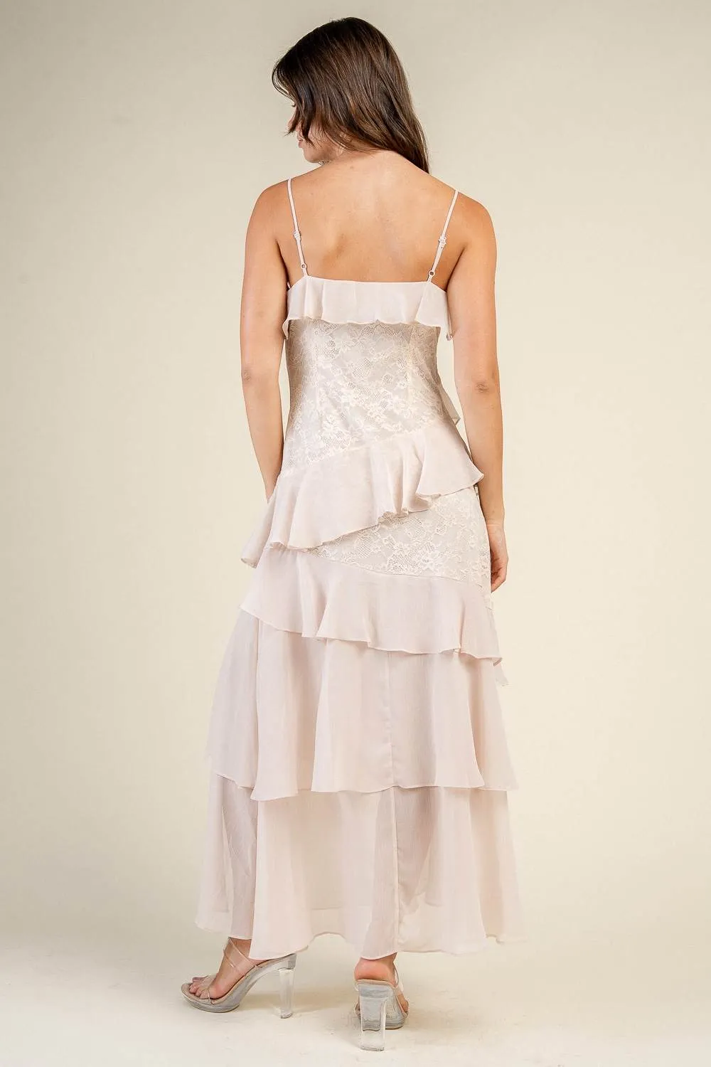 CD31092E / LACE MIXED SLIT DETAILED TIERED MAXI DRESS sold by privy product image thumbnail 3