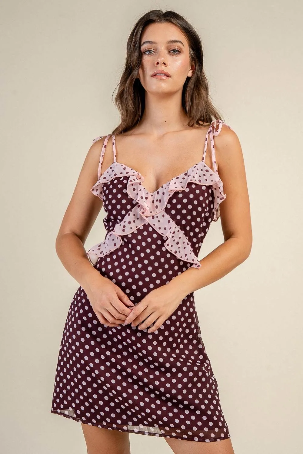 BD13499B / DOT RUFFLE FLOWY MINI DRESS sold by privy product image thumbnail 2