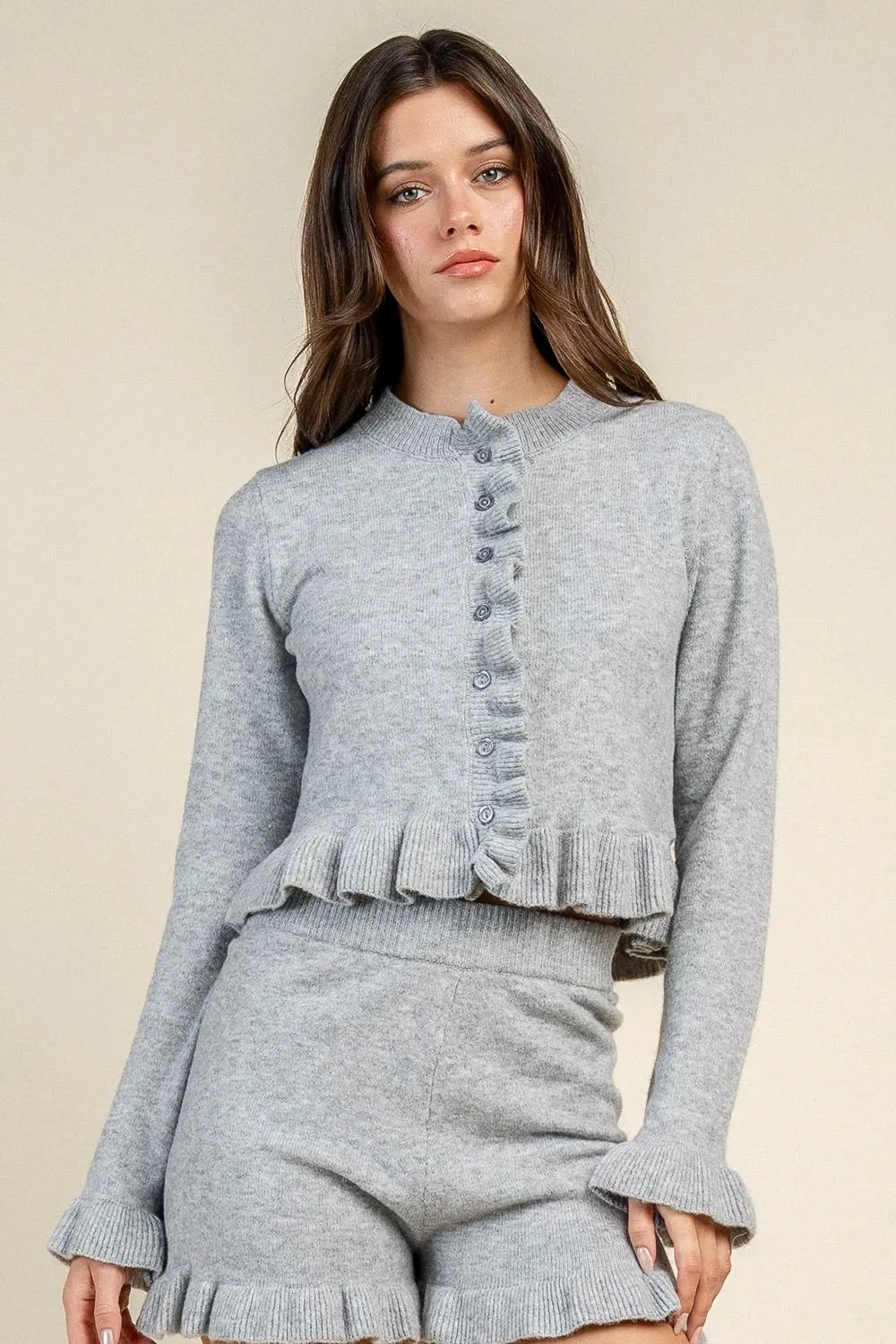 CG60202Y / RUFFLED DETAIL CARDIGAN sold by privy product image thumbnail 2