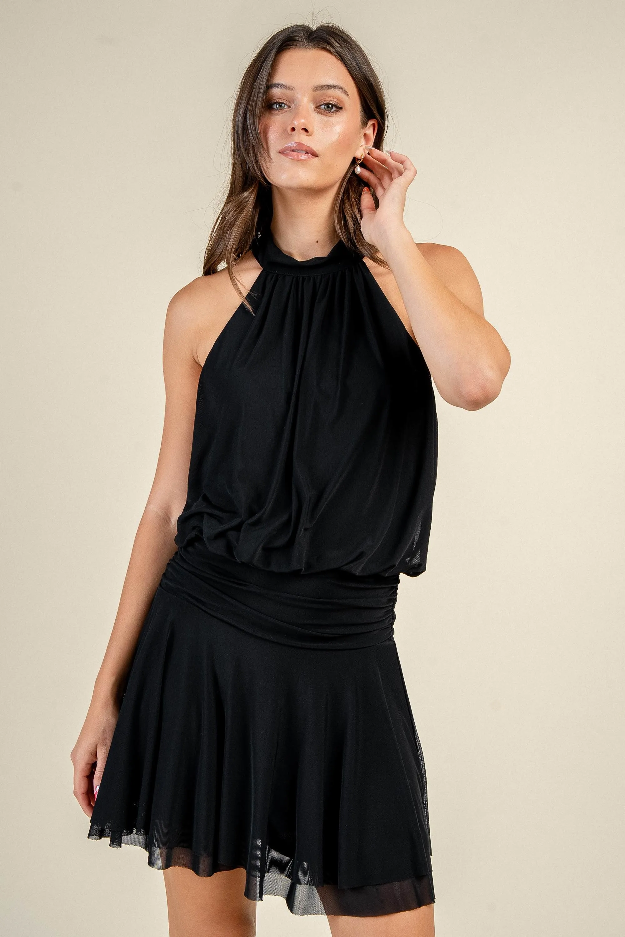 CD31211B / HALTER NECK WAIST RUCHED MINI DRESS sold by privy product image thumbnail 2