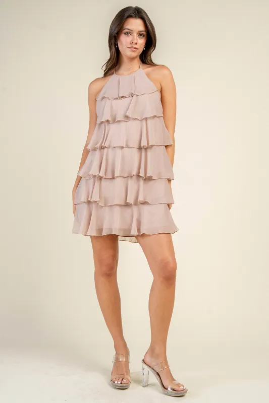 CD31175S / MULTI RUFFLED MINI DRESS W. BACK TIE made by privy