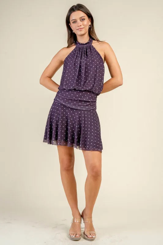 CD31164B / HALTER NK WAIST RUCHED MINI DRESS made by privy