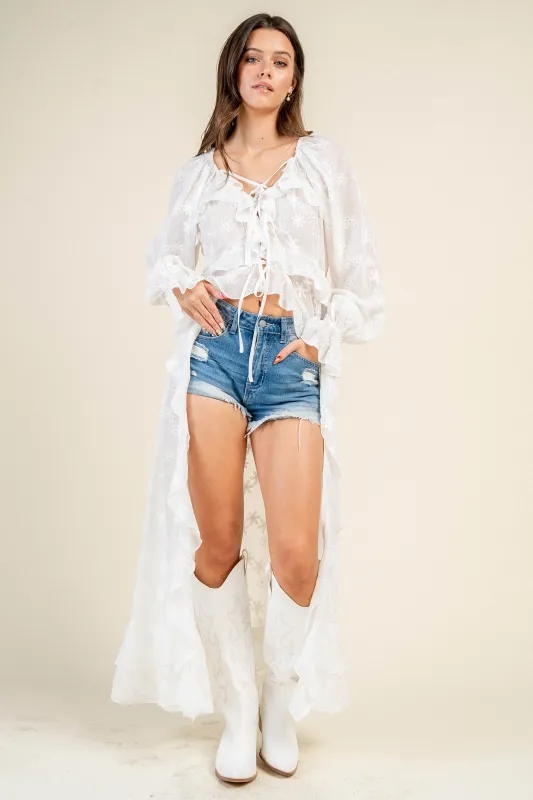 CT11046S / RUFFLED L/S DUSTER TOP made by privy