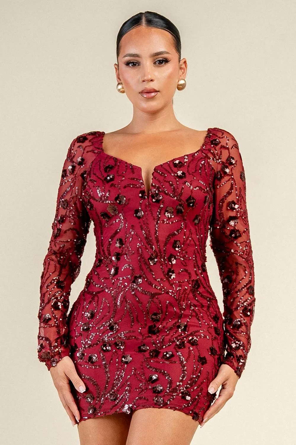 YD30619N / MESH SEQUIN WITH SEMI SHEER SLEEVE DRESS sold by privy product image thumbnail 3