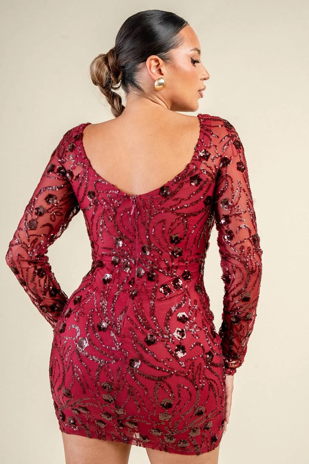 YD30619N / MESH SEQUIN WITH SEMI SHEER SLEEVE DRESS sold by privy product image thumbnail 4