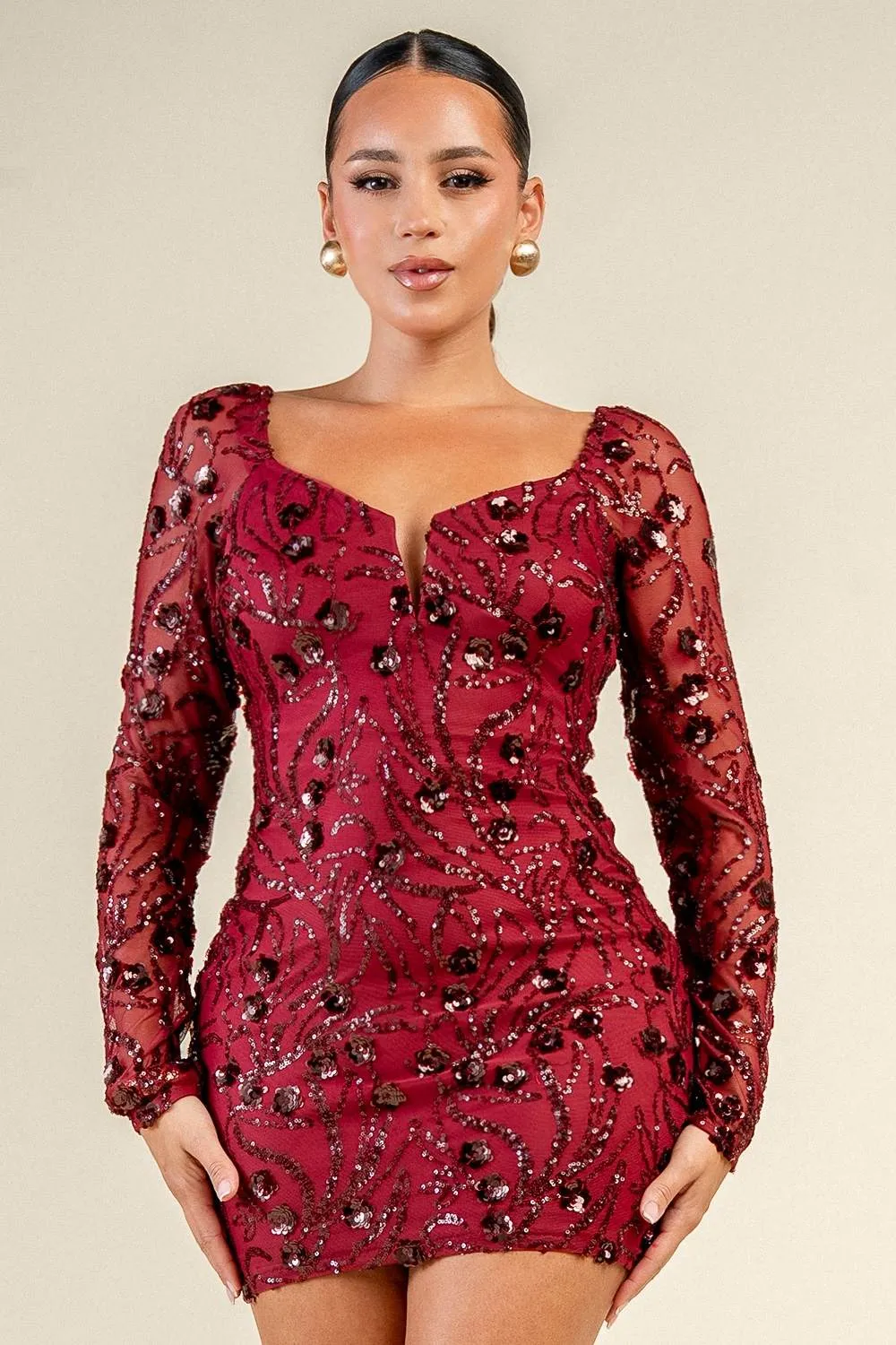 YD30619N / MESH SEQUIN WITH SEMI SHEER SLEEVE DRESS sold by privy product image thumbnail 5