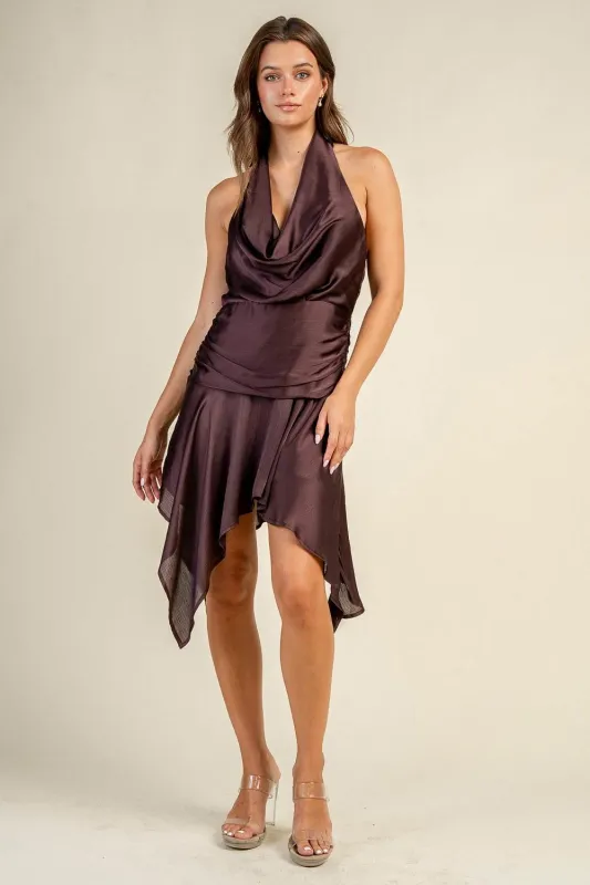 CD31218S / ASYMMETRIC HEM HALTER MINI DRESS made by privy