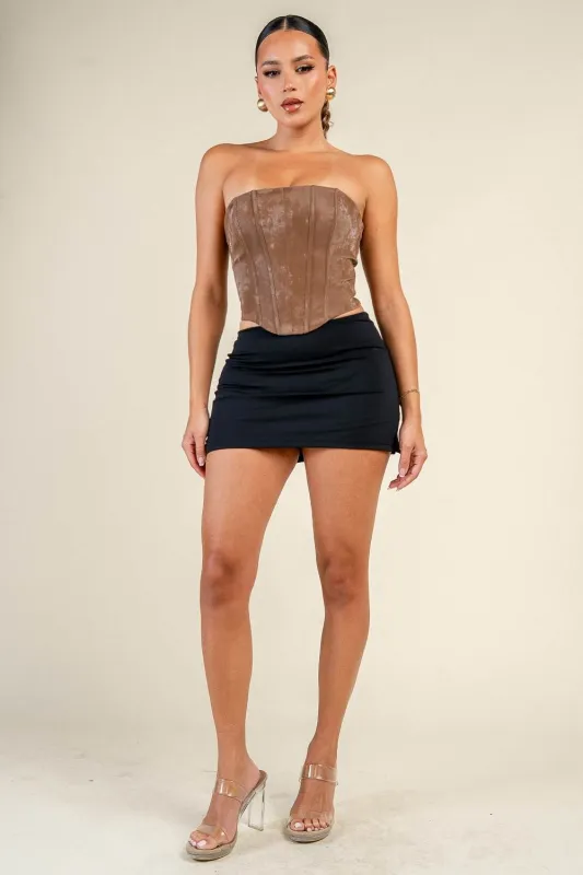 PT45844S / SOFT FAUX LEATHER CORSET TOP made by privy