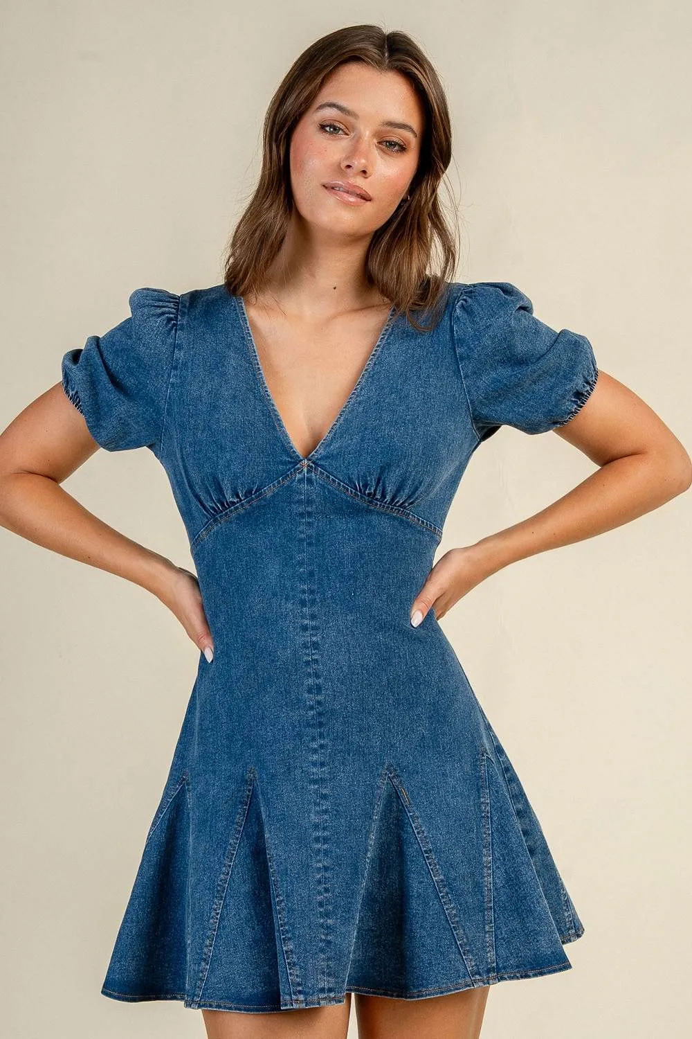 CD31247D / DENIM A-LINE FLARED MINI DRESS sold by privy product image thumbnail 2