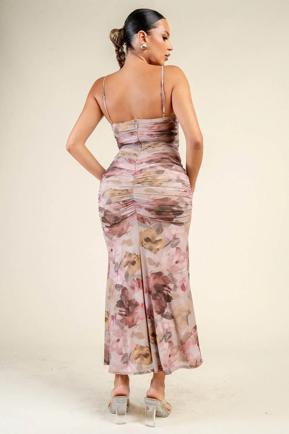 PD80092SST / HEAVY MESH FLORAL PRINT RUCHED MAXI DRESS sold by privy product image thumbnail 3