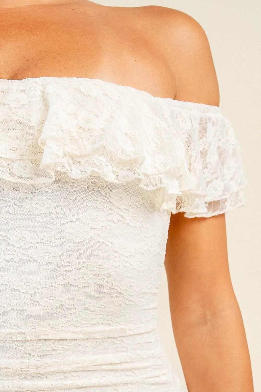 PD80160B / OFF SHOULDER LACE RUFFLE DRESS sold by privy product image thumbnail 5