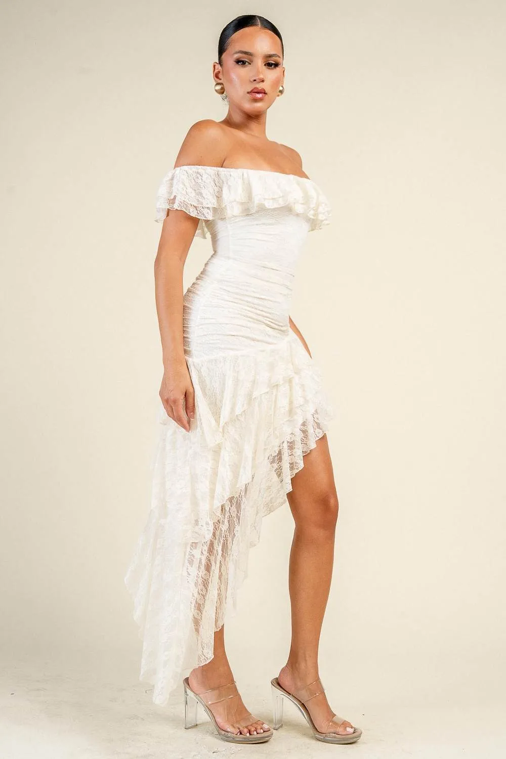 PD80160B / OFF SHOULDER LACE RUFFLE DRESS sold by privy product image thumbnail 2