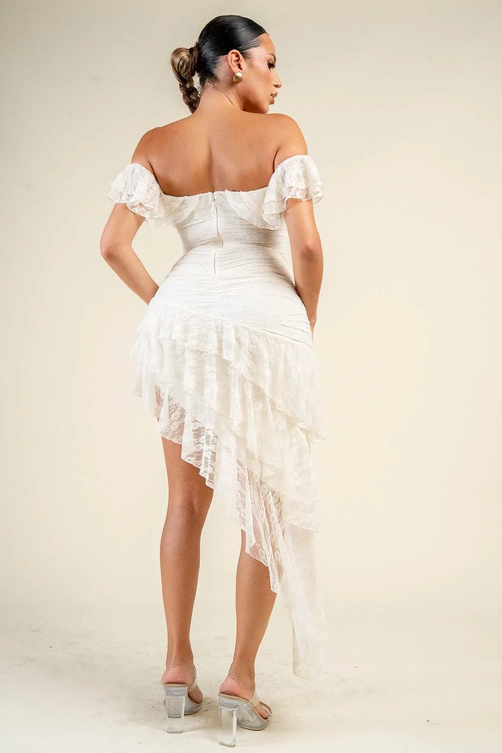 PD80160B / OFF SHOULDER LACE RUFFLE DRESS sold by privy product image thumbnail 3