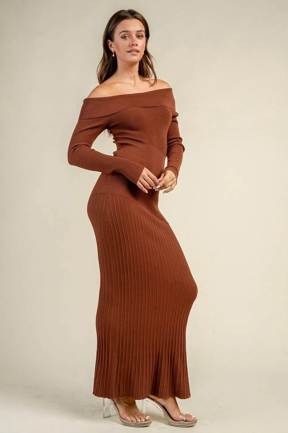 CD31196C / RIBBED KNIT FITTED MAXI DRESS sold by privy product image thumbnail 2