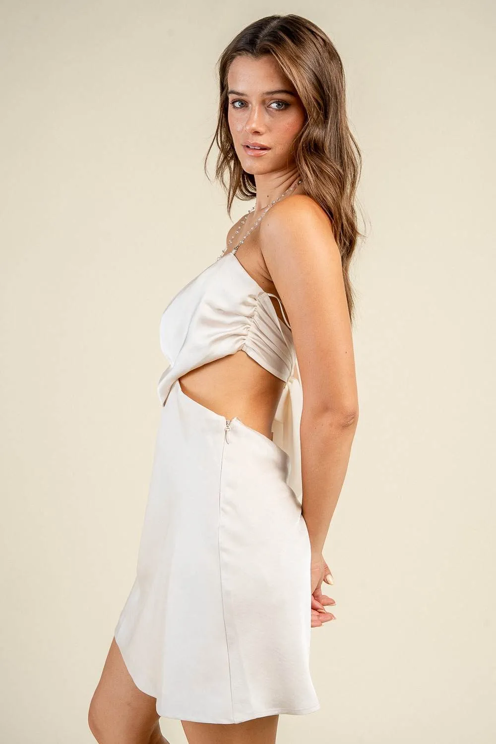 CD31263B / SATIN FRONT COWL NECK CUT-OUT MINI DRESS sold by privy product image thumbnail 3