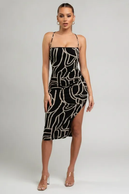 MPD1292-D / MESH PRINT MIDI DRESS made by privy