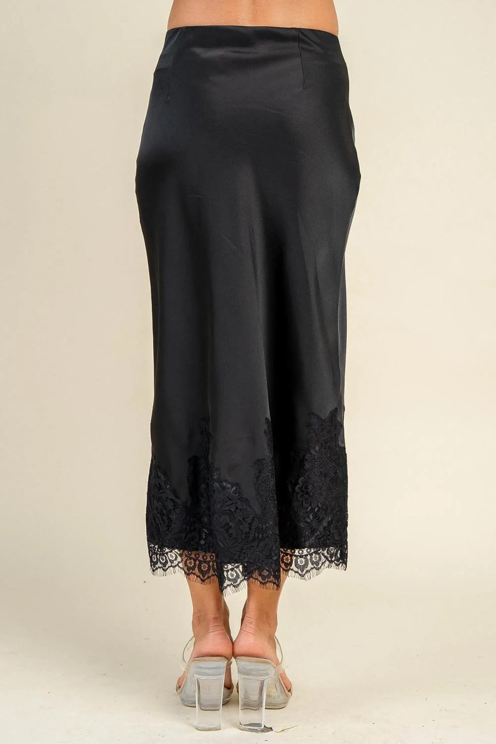 CB20173S / SATIN-LACE TRIMMED HEM MIDI SKIRT sold by privy product image thumbnail 3