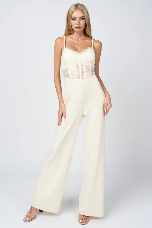 PJ11148SST / LUXE SEQUINS LACE SWEETHEART NYLON PONTE JUMPSUIT made by privy