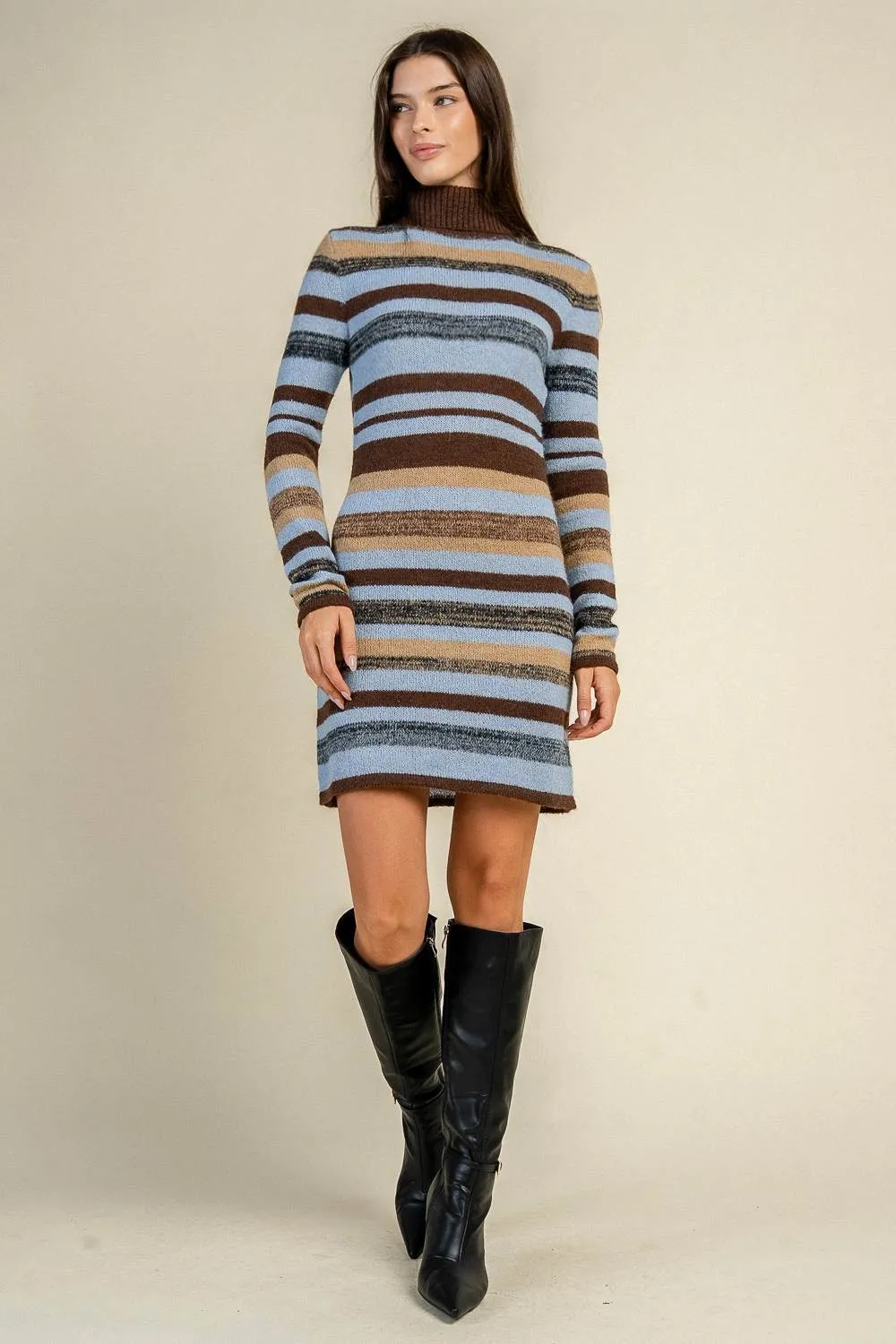 CD31418Y TURTLE NECK STRIPED SWEATER MINI DRESS sold by privy product image thumbnail 4