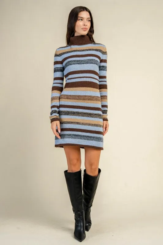CD31418Y TURTLE NECK STRIPED SWEATER MINI DRESS made by privy