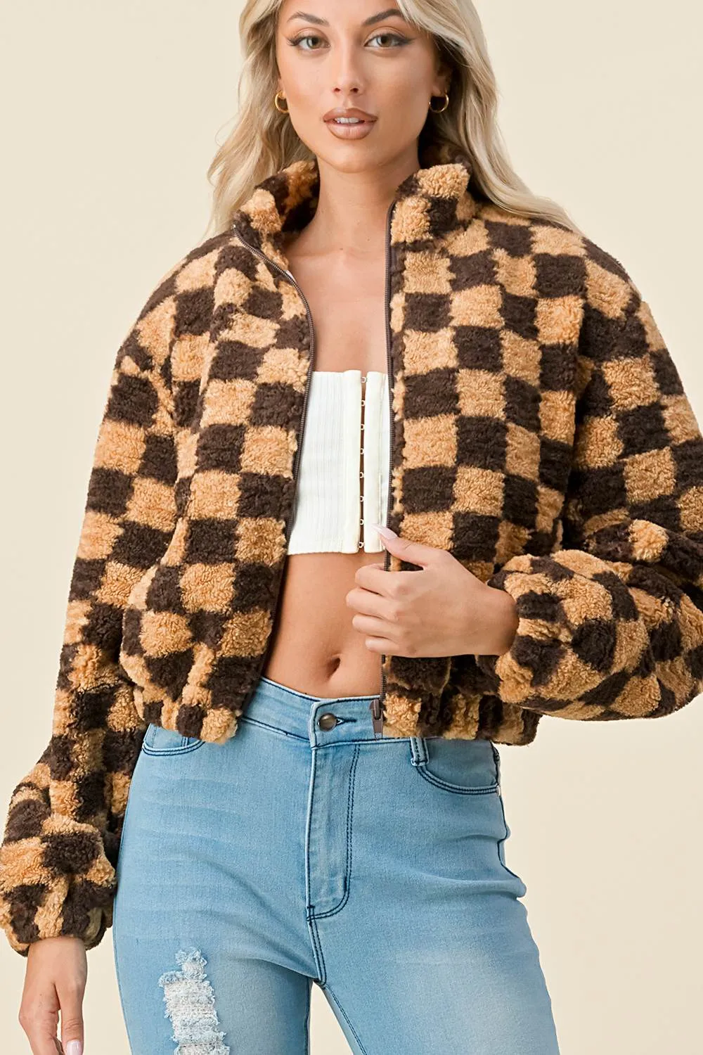 BG5129E / OVERSIZED CHECKERED ZIPPER JACKET sold by privy product image thumbnail 2