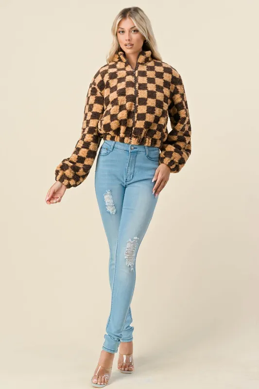 BG5129E / OVERSIZED CHECKERED ZIPPER JACKET made by privy