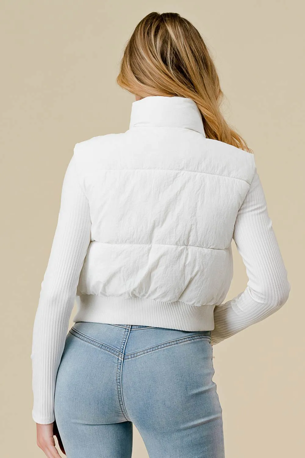 BG5199N / ZIP UP HIGH NECK RIBBED TRIM POCKETS PUFFER VEST sold by privy product image thumbnail 5