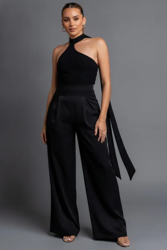 PJ11202B / THICK STRETCH WOVEN AND MESH JUMPSUIT made by privy