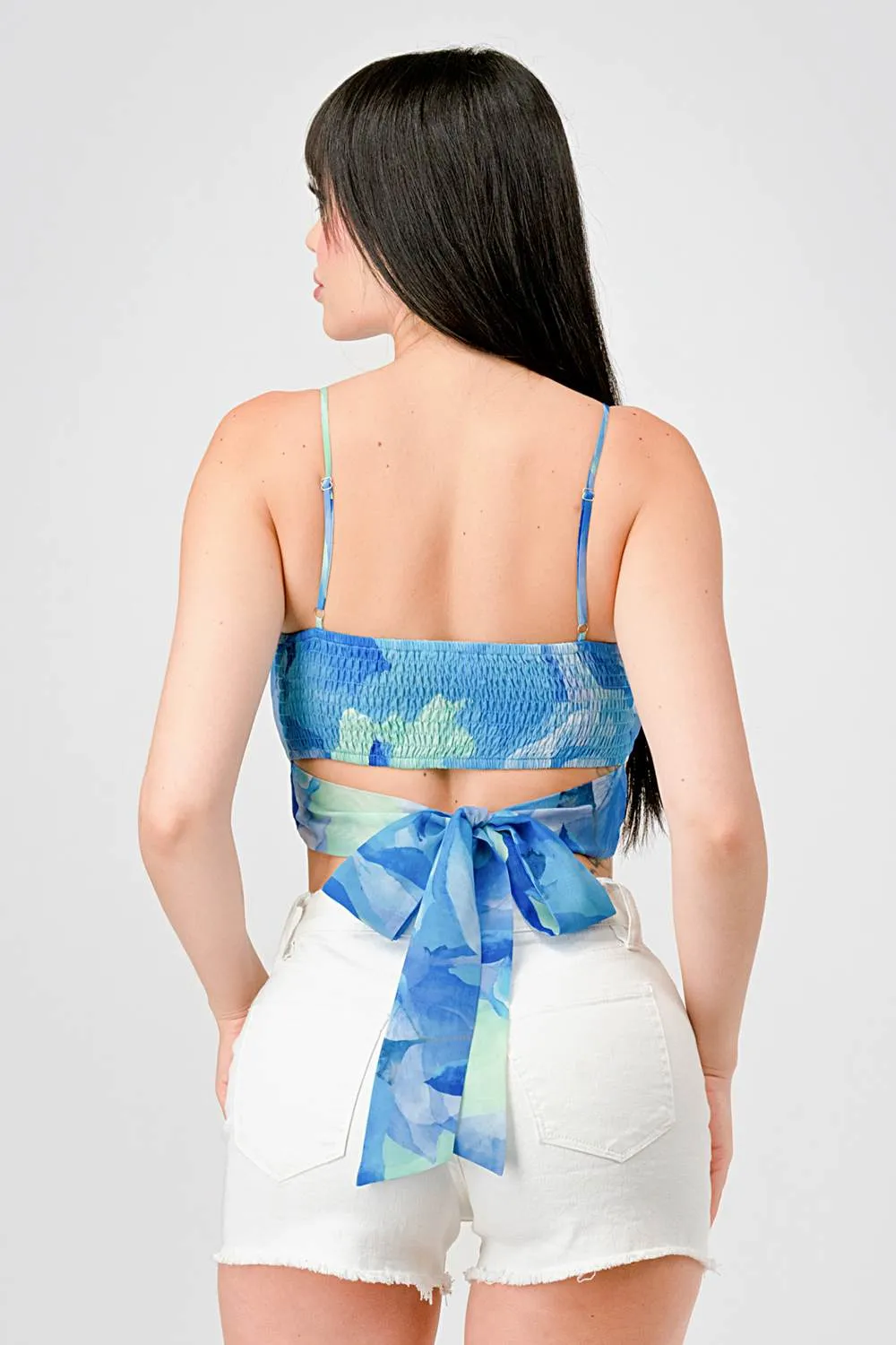 TIE DYE PRINT CHIFFON SMOCKED BUSTIER CROPPED TOP sold by privy product image thumbnail 4
