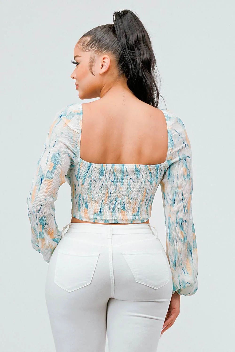 PLEATED CHIFFON PRINT SWEETHEART SMOCKED TOP sold by privy product image thumbnail 4