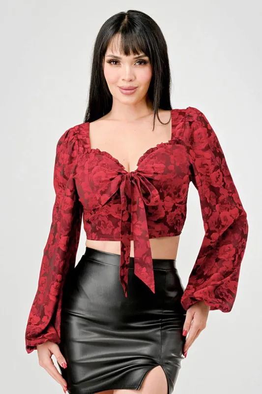 LUXE ROSE PRINT SMOCKED RUFFLE TRIM SWEETHEART TOP sold by privy